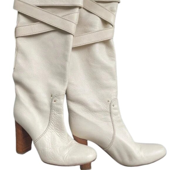 Chloé Boots Rare Wrap Strap Buckle Cream Leather Knee-High – size 39 - Picture 5 of 13